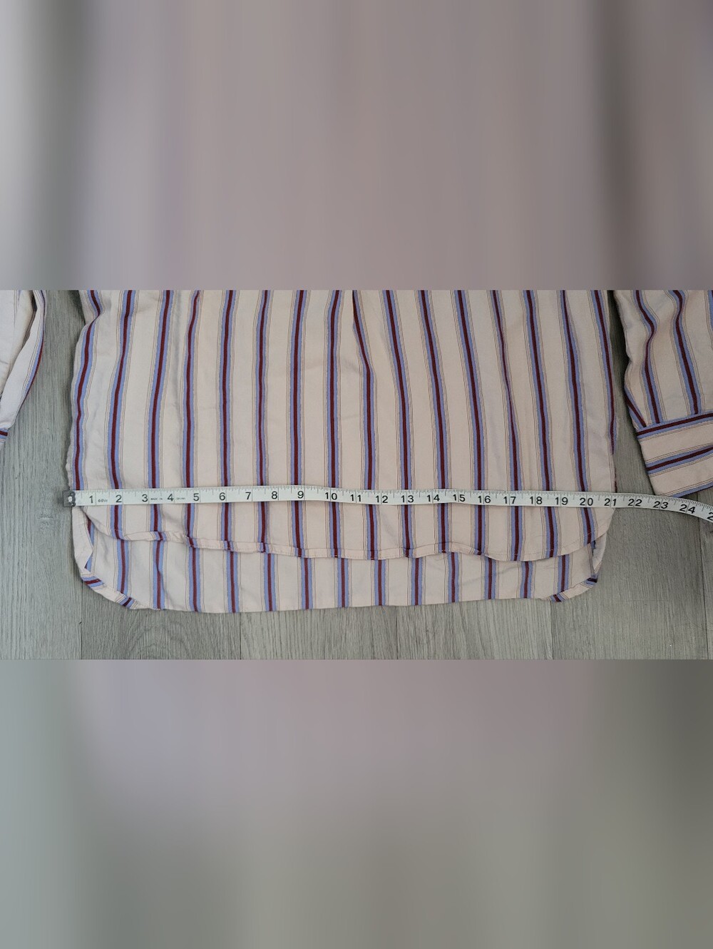 Smythe Over the Head Shirt Ecru Banker Striped Cream & Blue Blouse, Extra Large - Picture 10 of 14